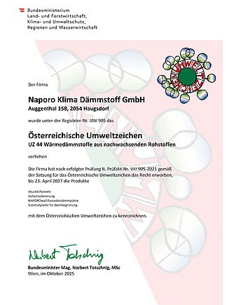 Dieses Bild zeigt die Urkunde des österreichischen Umweltzeichen