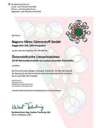 Dieses Bild zeigt die Urkunde des österreichischen Umweltzeichen