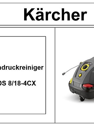 Das Bild zeigt die Beschilderung der Geräteladestationen. oben Gerätetyp, darunter Bezeichnung und Abbildung. In diesem Fall: Kärcher